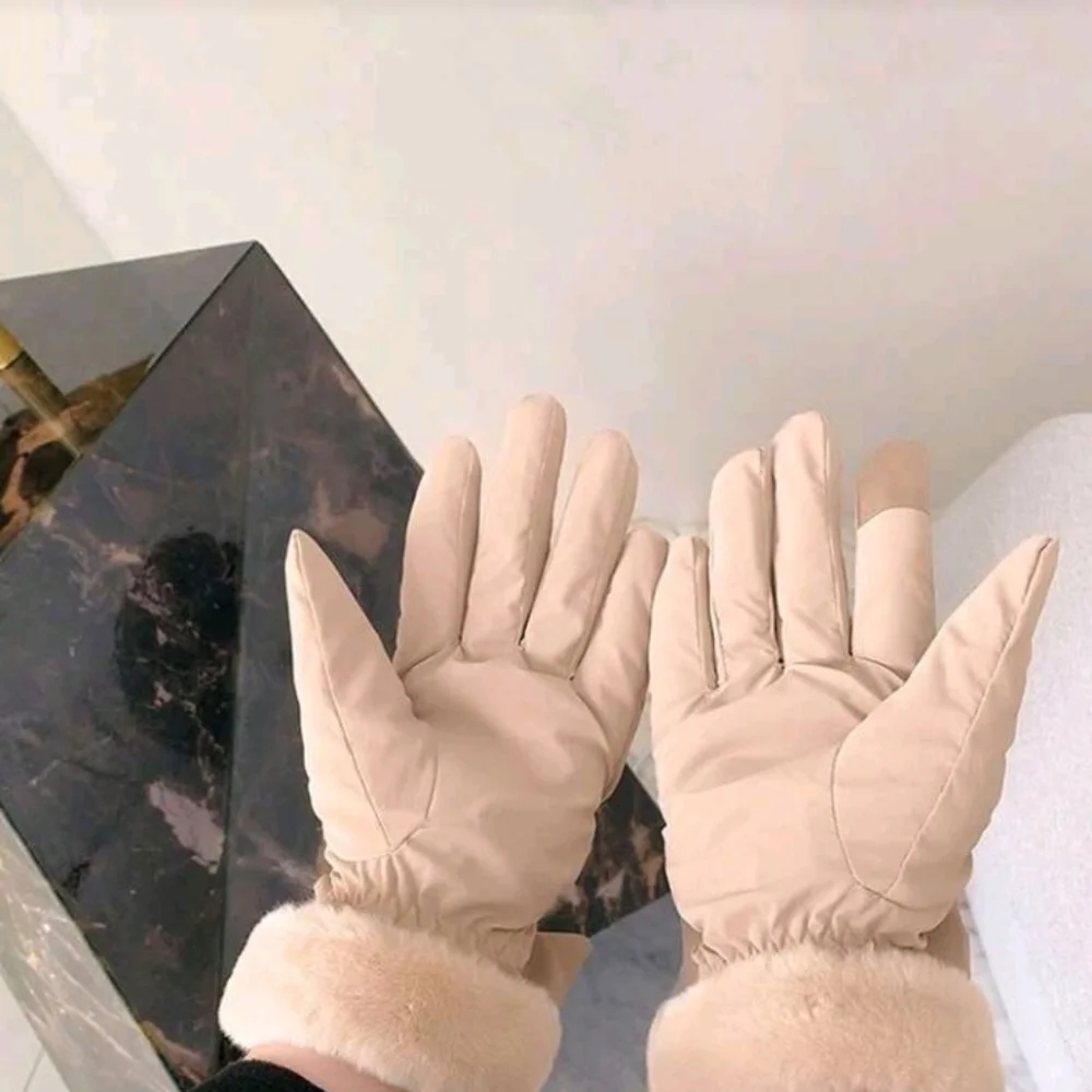 Elegant Brown Fleece Lined Waterproof Winter Gloves, Bow Detail + Touchscreen